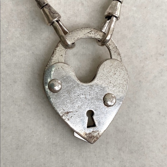 Fossil Silver Heart Padlock Necklace with Keyhole Vintage Bohemian Whimsical - Picture 3 of 13